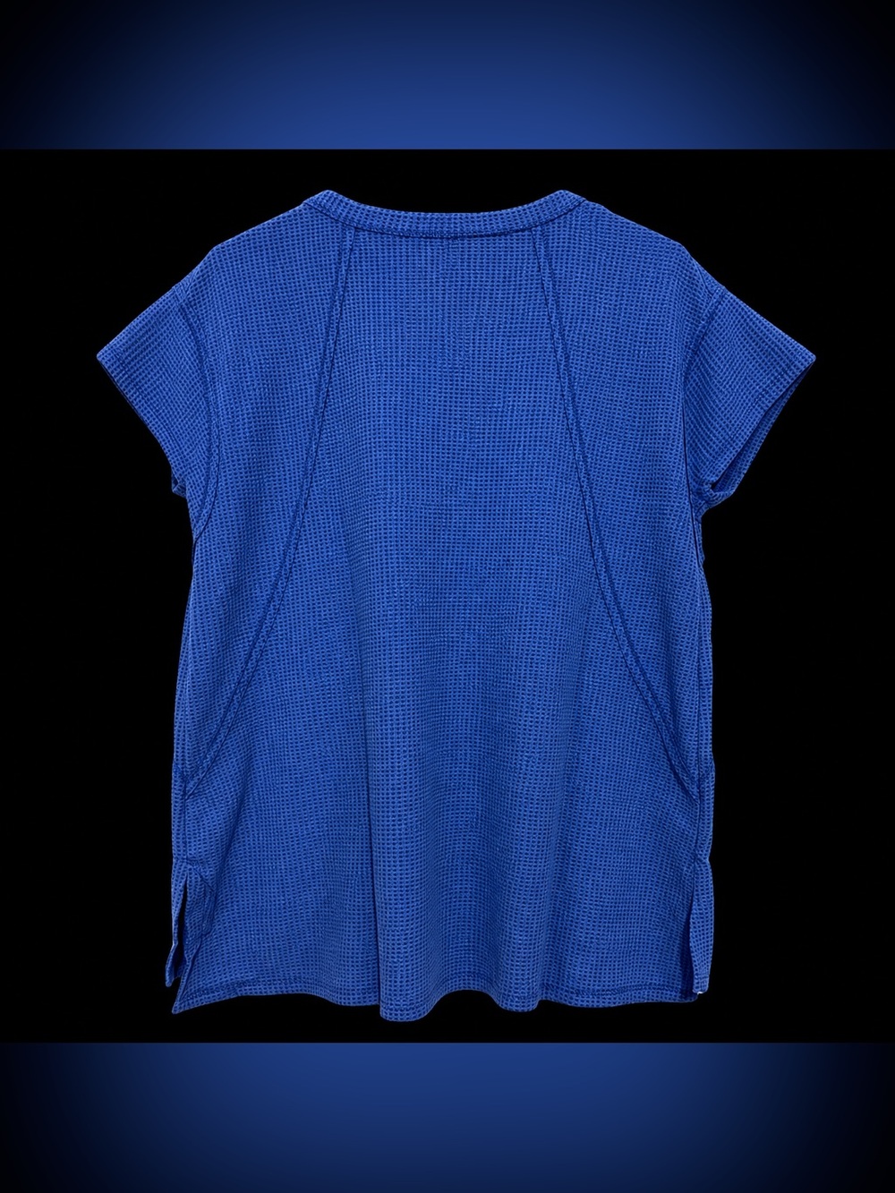 🆕 💥SALE💥 Waffle Knit V-Neck Top Blue Flowy Side Slit Tunic S M L XL - Picture 3 of 4